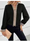 Kadın Uzun Kollu V Hakim Yakalı Desenli Ithal Krep Bluz