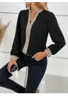 Kadın Uzun Kollu V Hakim Yakalı Desenli Ithal Krep Bluz