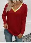 Kadın Uzun Kollu V Parlak Yaka Detaylı Viskon Bluz