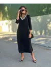 Kadın Uzun Kollu V şerit Yakalı Viskon Iki Iplik Elbise
