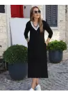 Kadın Uzun Kollu V şerit Yakalı Viskon Iki Iplik Elbise