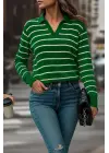 Kadın Uzun Kollu V Yaka çizgili Triko Bluz