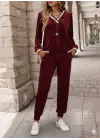 Kadın Uzun Kollu V Yaka Kadife Bluz Ve Pantolon Ikili Takım