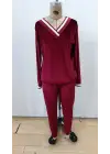Kadın Uzun Kollu V Yaka Kadife Bluz Ve Pantolon Ikili Takım