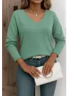 Kadın Uzun Kollu V Yaka Triko Bluz