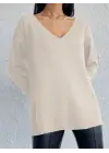 Kadın Uzun Kollu V Yaka Triko Bluz
