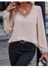 Kadın Uzun Kollu V Yakalı Aerobin Bluz