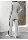 Kadın Uzun Kollu V Yakalı çapraz Detaylı şardonlu Kaşkorse Bluz Ve Pantolon Ikili Takım