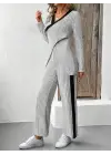 Kadın Uzun Kollu V Yakalı çapraz Detaylı şardonlu Kaşkorse Bluz Ve Pantolon Ikili Takım