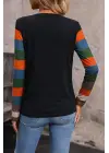 Kadın Uzun Kollu V Yakalı Cepli çok Renkli Viskon Bluz