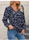 Kadın Uzun Kollu V Yakalı çiçek Desenli Modal Bluz