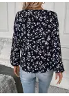 Kadın Uzun Kollu V Yakalı çiçek Desenli Modal Bluz