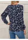 Kadın Uzun Kollu V Yakalı çiçek Desenli Modal Bluz