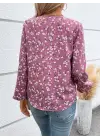 Kadın Uzun Kollu V Yakalı çiçek Desenli Modal Bluz