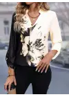 Çiçek Desenli Kadın V Yakalı Bluz