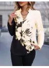 Çiçek Desenli Kadın V Yakalı Bluz