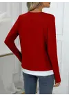 Kadın Uzun Kollu V Yakalı çift Renkli Viskon Iki Iplik Bluz