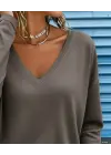 Kadın Uzun Kollu V Yakalı Dalgıç Açık Vizon Bluz
