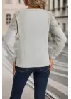 Kadın Uzun Kollu V Yakalı Dantelli Waffle Bluz