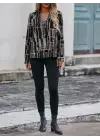 Kadın Uzun Kollu V Yakalı Desenli Dalgıç Bluz