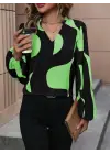 Kadın Uzun Kollu V Yakalı Desenli Modal Bluz