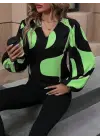 Kadın Uzun Kollu V Yakalı Desenli Modal Bluz