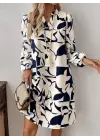 Kadın Uzun Kollu V Yakalı Desenli Modal Mini Elbise
