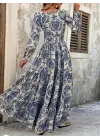 Kadın Uzun Kollu V Yakalı Desenli Süprem Elbise