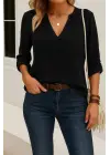 Kadın Uzun Kollu V Yakalı Ithal Krep Bluz