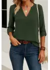 Kadın Uzun Kollu V Yakalı Ithal Krep Bluz