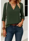 Kadın Uzun Kollu V Yakalı Ithal Krep Bluz