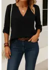 Kadın Uzun Kollu V Yakalı Ithal Krep Bluz