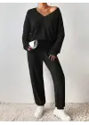 Kadın Uzun Kollu V Yakalı Kaşkorse Bluz Ve Pantolon Ikili Takım