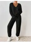 Kadın Uzun Kollu V Yakalı Kaşkorse Bluz Ve Pantolon Ikili Takım