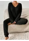 Kadın Uzun Kollu V Yakalı Kaşkorse Bluz Ve Pantolon Ikili Takım