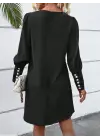Kadın Uzun Kollu V Yakalı Kısa Ithal Krep Elbise