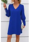 Kadın Uzun Kollu V Yakalı Kısa Ithal Krep Elbise