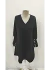 Kadın Uzun Kollu V Yakalı Kısa Ithal Krep Elbise