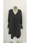 Kadın Uzun Kollu V Yakalı Kısa Ithal Krep Elbise
