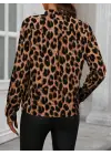 Kadın Uzun Kollu V Yakalı Leopar Desenli Modal Bluz