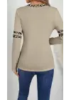 Kadın Uzun Kollu V Yakalı Leopar Desenli Viskon Iki Iplik Bluz