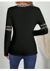 Kadın Uzun Kollu V Yakalı Leopar Desenli Viskon Iki Iplik Bluz