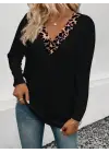 Trend Leopar Detaylı V Yakalı Viskon Bluz