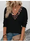 Trend Leopar Detaylı V Yakalı Viskon Bluz