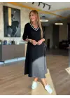 Modern V Yakalı Midi Elbise