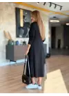 Modern V Yakalı Midi Elbise