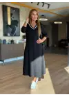 Modern V Yakalı Midi Elbise