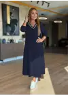 Kadın Uzun Kollu V Yakalı Midi Modal Elbise