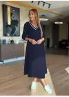 Kadın Uzun Kollu V Yakalı Midi Modal Elbise