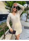 Kadın Uzun Kollu V Yakalı Mini Triko Elbise